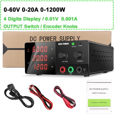 Produktbild von DC Labornetzgerät 60V 20A - Netzteil regelbar - Einstellbare Spannung Strom - Digitalanzeige - Stabilisierte DC Stromversorgung - 60V 20A