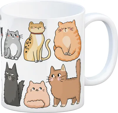 Produktbild von Kaffeebecher aus Keramik mit Katzenrassen Motiv, Cartoon-Katzen Design, 300 ml, 9 cm hoch