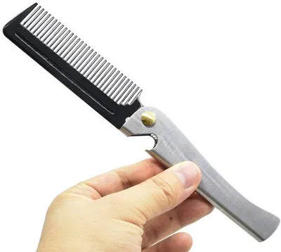 Immagine prodotto di Spazzola per barba rotonda in acciaio inossidabile, pieghevole, ideale per modellare la barba e i baffi, adatta per l'uso domestico, piccola, in metallo, pieghevole e da portare con sé.