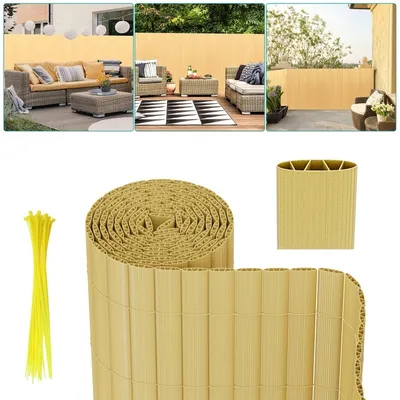 Produktbild von Hengda Sichtschutzmatte PVC Sichtschutzzaun Bambus Windschutz fur Garten Balkon und Terrasse 80x500cm Stabile W-Form