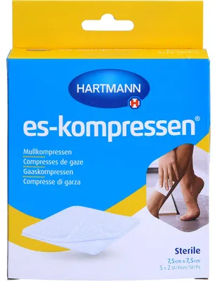Obrázok produktu pre ES kompresy sterilné 7,5cmx7,5cm 17fd 8-násobné (5xP2), 10 kompresov