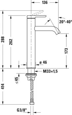 Produktbild von Duravit Waschtisch-Einhebelmischer L FreshStart + -Flow C.1 Ausl. 136mm, o. Zugst.Abl.Gar., sw matt