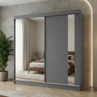 Produktbild von Beautysofa GAJA Schwebetürenschrank 200 cm mit Spiegel, Kleiderschrank 2-türig, Schlafzimmer Schrank modern, Graphit/Graphit ohne Schubkasteneinsätze