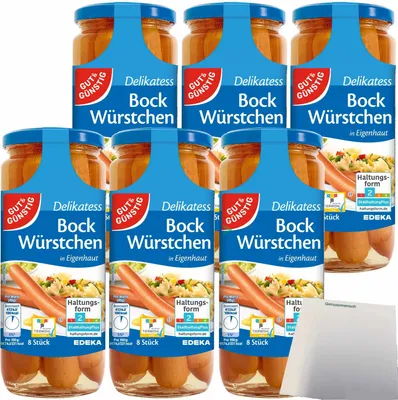 Produktbild von Gut & Günstig  Bockwürstchen in Eigenhaut Spitzenqualität 6er Pack (48 Stück 6x360g ATG) + usy Block