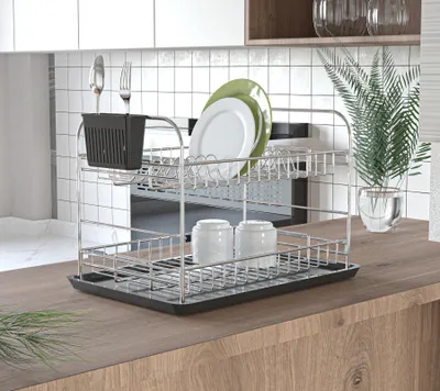 Produktbild von Hermia Concept, Hochwertiger Geschirrständer (2 Stück), Chrom, 47 x 32 x 31 cm | 100% Metall, Stärke: 2,5-5 mm | Ideal für moderne Küchen, elegant und funktional.