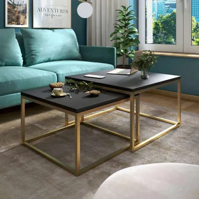 Produktbild von Couchtisch Yoshi 2in1 Kaffeetisch Gold Matt Schwarz Matt