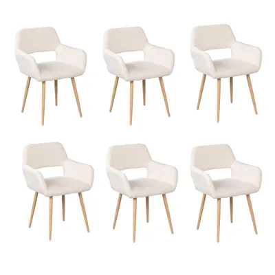 Produktbild von Meubles Cosy 6er-Set skandinavische Esszimmer-Sessel aus beigem Bouclé Stoff – CROMWELL