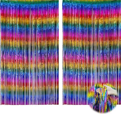 Produktbild von Metallic-Regenbogen-Lametta-Vorhang, 24 x 12 Meter, 2er-Pack | Fiesta-Partydekoration | Regenbogen-Lametta-Vorhang, Regenbogen-Geburtstagsdekoration | Pride-Girlanden, Pride-Dekoration