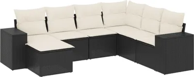 Produktbild von vidaXL 7-tlg. Garten-Sofagarnitur mit Kissen Schwarz Poly Rattan
