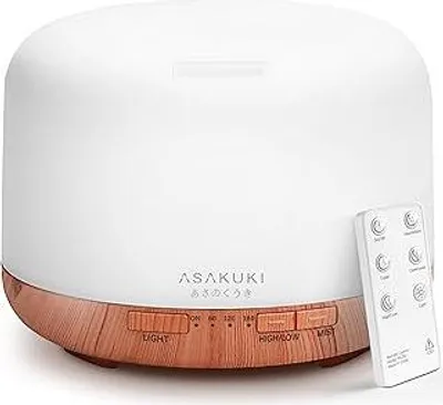 Produktbild von ASAKUKI Aroma Diffuser 500ML, Ultraschall Aromatherapie Diffusor für Ätherische Öle, Luftbefeuchter mit Fernbedienung, Automatische Abschaltung bei Wasserlosem Zustand, und 7 Arten LED Lichtfarben