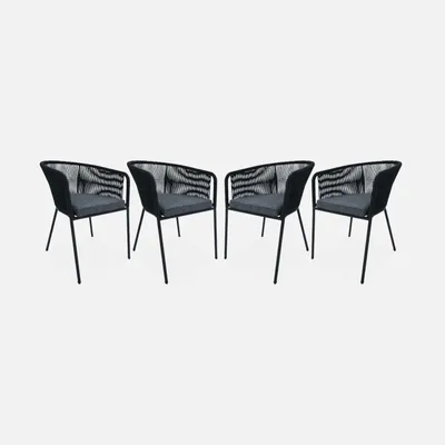 Produktbild von sweeek - 4er Set Gartensessel verzinkter Stahl mit Bespannung - Schwarz