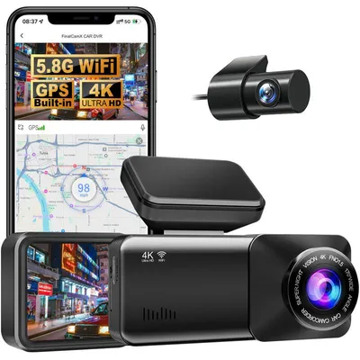 Produktbild von Dashcam 4K vorne hinten, 5.8GHz WiFi, 64GB Karte, 170° Weitwinkel, Parkmodus, Nachtsicht – Auto Kamera