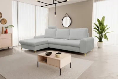 Produktbild von Masseno Ecksofa VERONA L-S mit Schlaffunktion L-Form, Sofa mit Bettkasten, Wohnzimmersofa, Couch, Soffa, Bettsofa, Couchgarnitur- Hellgrau, LOFT 18