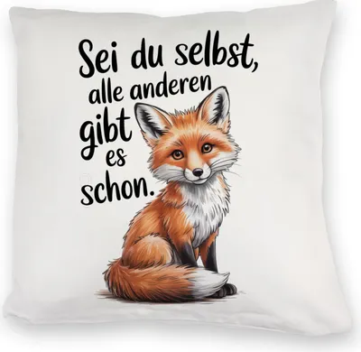 Produktbild von Neugieriger Fuchs Kuschelkissen Spruch sei du selbst