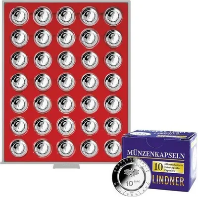 Produktbild von Lindner 2225-10EK Münzbox STANDARD für 35 verkapselte deutsche 10€-Sammlermünzen mit Polymerring, inkl. 10 Münzkapseln