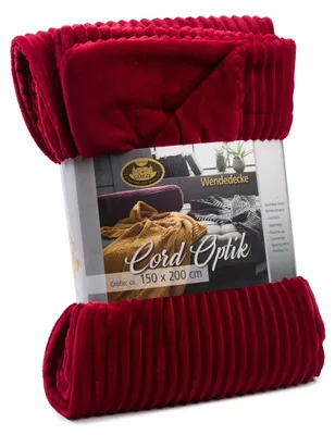 Produktbild von GÖZZE Cord Wohndecke kuschelige Mikrofaser-Wendedecke in Cordoptik mit samtweicher Rückseite Karminrot 150 x 200 cm