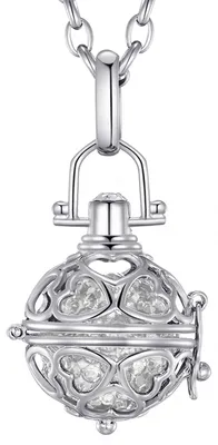 Produktbild von Morella® Damen Halskette Edelstahl 70 cm mit Herz-Kugel Anhänger und Klangkugel Zirkonia weiß Ø 16 mm in Schmuckbeutel
