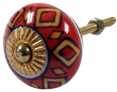 Produktbild von Kleiner Keramik Möbelknopf, Möbelknauf Möbelgriff, Schranktürknöpfe, Möbelknöpfe, Schubladengriff - Modell 71, Rot, 3*3*6,5 cm, Möbelknöpfe