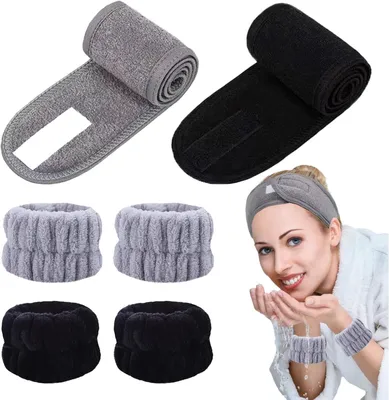 Imagen del producto de Set de spa de 6 piezas, incluye suaves bandas elásticas para la frente y para el rostro: 2 bandas para la frente y 4 bandas para el rostro, ideal para el cuidado de la piel