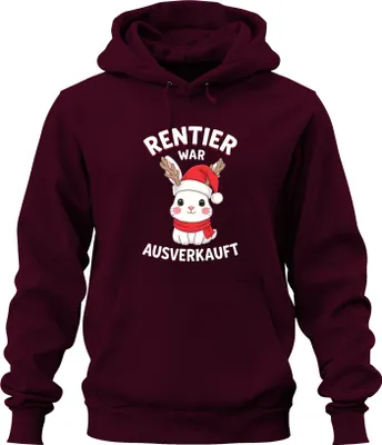 Produktbild von Rentier war t Weihnachten Häschen niedlich lustig Uni Hoodie Kapuzenpullover, Burgundy, XXL