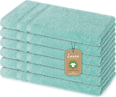 Produktbild von Lavea® 6er Set Gästetuch 30x50 cm, Gästehandtücher Bali aus Baumwolle, saugstark für Bad & WC, 100% GOTS Baumwolle, Premium Frottier, Eisgrün