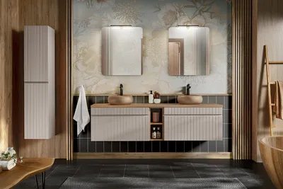 Zdjęcie produktu dla Zestaw mebli łazienkowych 180cm z umywalkami, szafką i lustrami