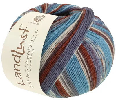 Produktbild von Lana Grossa - Landlust die Sockenwolle 0719 grau türkisblau weiß dunkelbraun rehbraun gestreift mit jacquard