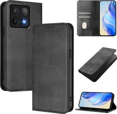 Obrázek produktu pro Pouzdro pro Xiaomi 14T, vintage kožené pouzdro s RFID ochranou, přihrádkami na karty, stojánkem Černý