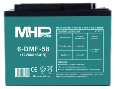 Immagine prodotto di MHPower 6-DMF-58 Batteria al gel per trazione 12V/58Ah, terminale D3 - M6, ciclo profondo; 6-DMF-58
