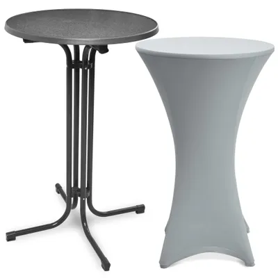 Produktbild von Beautissu Outdoor Stehtisch Bellini, klappbar, Ø70cm, Grau, mit Husse