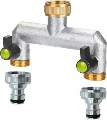 Immagine prodotto di rubinetto di erogazione a 2 vie con doppia uscita - Distributore d'acqua - Distributore d'acqua a 2 vie - Adattatore per rubinetto - Tubo da giardino - Attacco per rubinetto a 2 vie