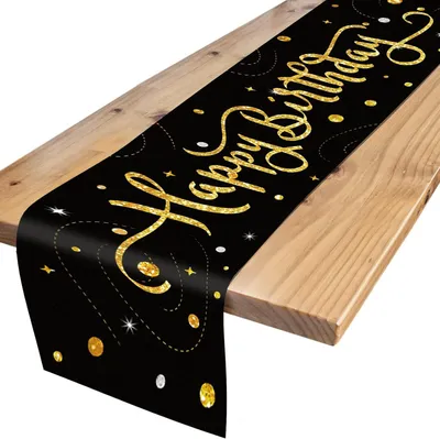 Image de Nappe d'anniversaire colorée - Chemin de table "Joyeux Anniversaire" - Décoration de table pour une fête d'anniversaire