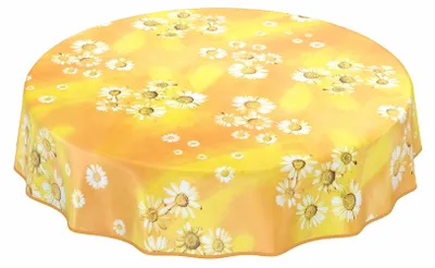 Wachstuchtischdecke wasserabweisend mit Blumen in Gelb 120 x 120 cm Bandkante, Hauptbild