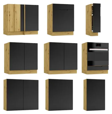 Produktbild von Winkelküche 200x260 cm Schwarz Matt - ohne Arbeitsplatte - MDF - moderne Eckküche - Schubladen mit Soft-Close - ISABEL