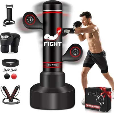 Produktbild von Freistehender Boxsack 178 cm, mit Boxhandschuhen, Pumpe, Springseil, Reflexball, für MMA Fitness