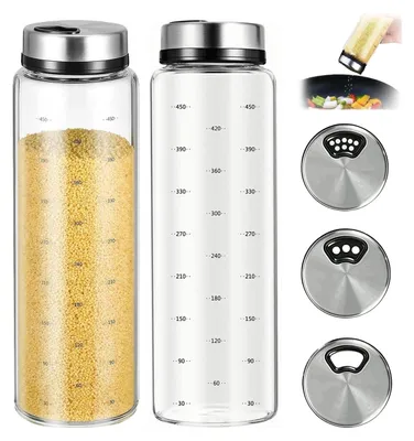 Produktbild von 500ml Salzstreuer Gross mit Deckel, Borosilikatglas Gewürzstreuer Groß, Gewürzdosen Groß mit 4 Arten von Gewürzlöchern, Gewürzgläser (500ML)