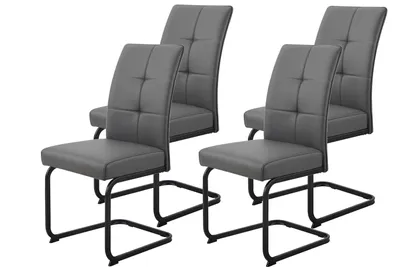 Produktbild von Hela Tische, 4er SET Esszimmerstuhl Freischwinger Malta, Kunstleder Grau, ergonomischer Rücken mit Steppung, Vierkantgestell Schwarz, 120kg belastbar