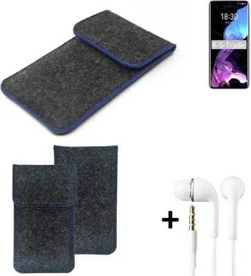 Produktbild von K-S-Trade Handy Schutz Hülle kompatibel mit Meizu 18 Schutzhülle Handyhülle Filztasche Pouch Tasche Case Sleeve Filzhülle dunkelgrau, blauer Rand