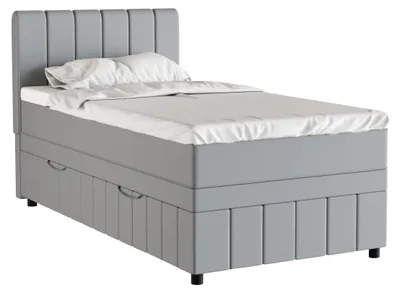 Produktbild von Boxspringbett Einzelbett 100x200, Hellgrau, AVALON, mit Bettkästen, mit Matratze, mit Topper, Panda Möbel