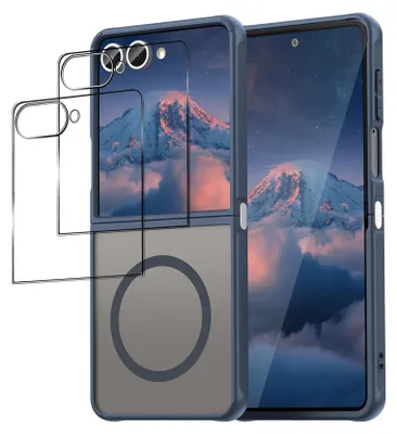 Immagine prodotto di set di cover protettive 2in1 per il Samsung Galaxy Z Flip 7 composto da 2x protezione dello schermo in vetro 9H e 1x custodia MagSafe - cover in blu