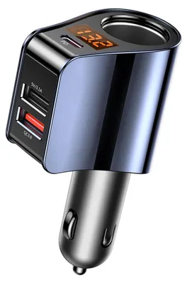 Produktbild von Zigarettenanzünder USB-C 128W 4-in-1 – Auto Ladegerät Kfz Schnellladung | Spannungsanzeige für iPhone Samsung Huawei GPS Dashcam