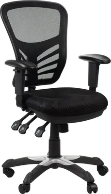 Image de Chaise de bureau pivotante ergonomique HG-0001, base en nylon, accoudoirs réglables, noir