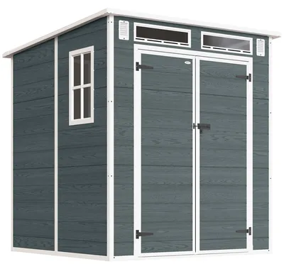 Produktbild von Gerätehaus 2,89 m², Geräteschuppen mit Holzoptik 3 Fenster Doppeltür Belüftung Boden Schloss, 182 x 182 x 196 cm