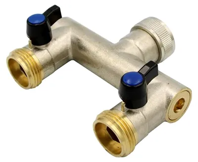 Produktbild von Wasserverteiler 2-fach aus Messing, 1 Zoll, 2 Wege