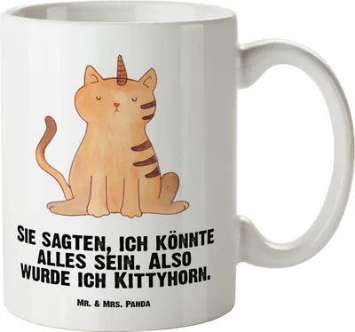 Produktbild von Mr. & Mrs. Panda Pott Einhorn Katze - Weiß - Geschenk, Regenbogen, Keramiktasse, Haferl, Unicorn, Glitzer, Große Tasse, steingut, Mieze, Deko, Jumbo