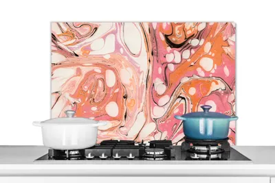 Obrázok produktu pre MuchoWow® Splashback Kuchyňa - Kuchynský backsplash - Ochrana steny pre sporák a drez Mramor - Ružová - Fialová 80x55cm Alu-Dibond (alternatíva k