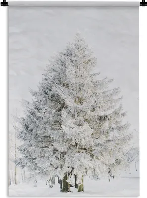 Produktbild von MuchoWow® Wandteppich Wandbehang Winter - Baum - Schnee - Kiefer - Weiß 90x135 cm Tapisserie Dekoration Wandtuch - Baumwolle - Wandskulptur