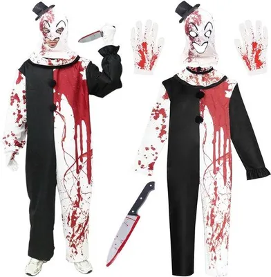 Productafbeelding van Clownkostuum met griezelig masker - Halloween Kostuum - Horror Clown - Verkleedkleding Heren - Zwart-Wit Overall - Cosplay Set - Griezelkostuum