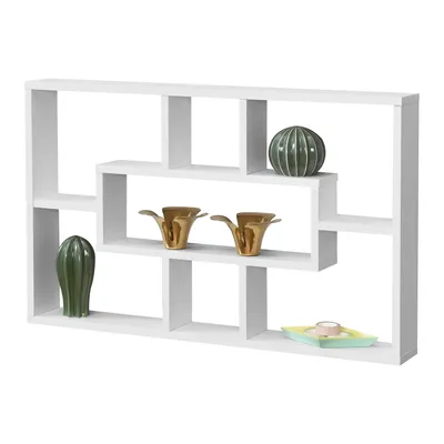 Produktbild von Wandregal Qinngua 77 x 10 x 48 cm Schweberegal mit 7 Ablageflächen Spanplatte Weiß [en.casa]
