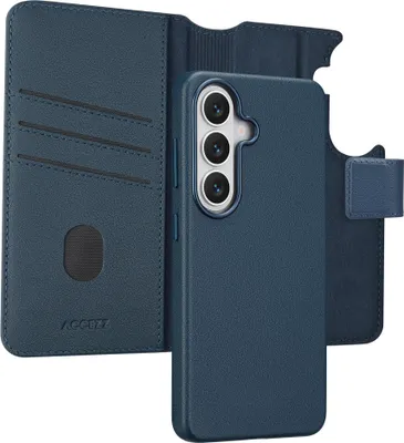 Image de Étagère en cuir Accezz 2-en-1 avec MagSafe pour Samsung Galaxy S26 - Bleu nuit